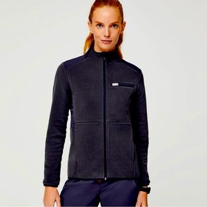 FIGS on shift black fleece scrub jacket medical nursing dental work GUC Medium M